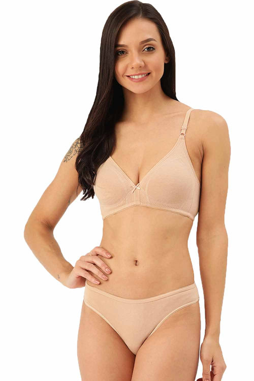 Organic Cotton Antimicrobial Seamless Triangular Bra & Panty Set-ISBP099-Skin-