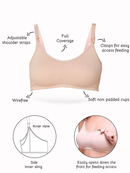 Buy InnerSense Organic Cotton Padded Wirefree Full Coverage Nursing Bra -  Skin at Rs.852 online