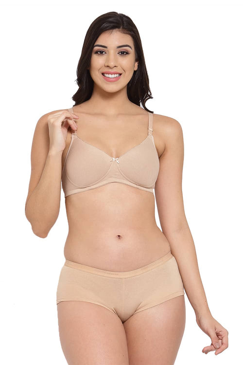 Organic Cotton Antimicrobial Padded t-shirt Bra & Panty Set-ISBP104_ISP038-Skin-