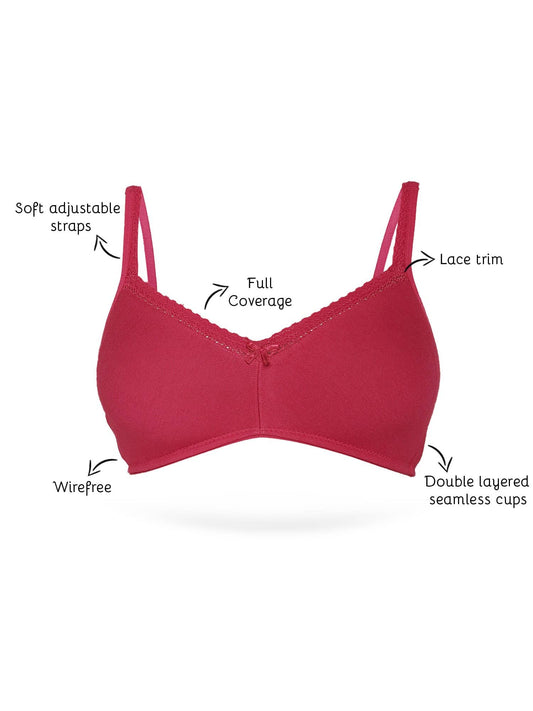 Organic Cotton Antimicrobial Soft Laced Bra (Pack of  3)-ISB017-C.Print_Peach_Maroon