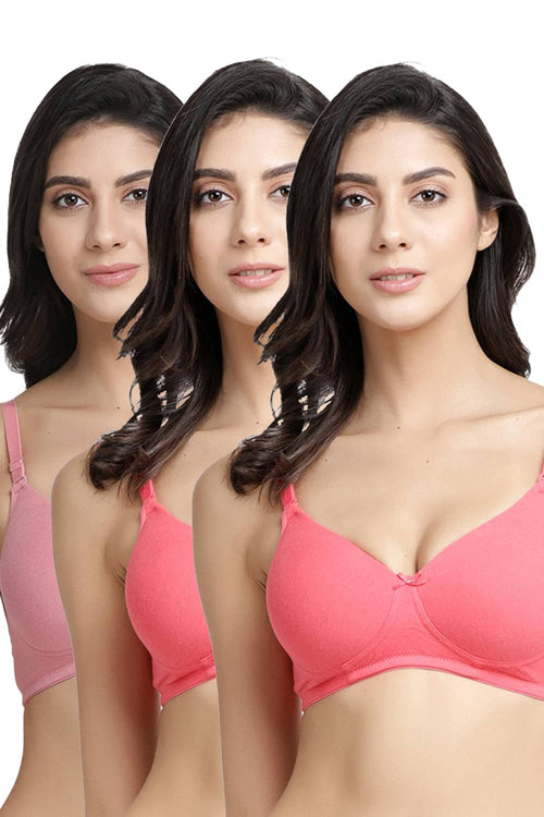 Organic Cotton  Antimicrobial Wire-free Padded Bra (Pack of 3)-ISB068-B.Pink_B.Pink_Mauve-