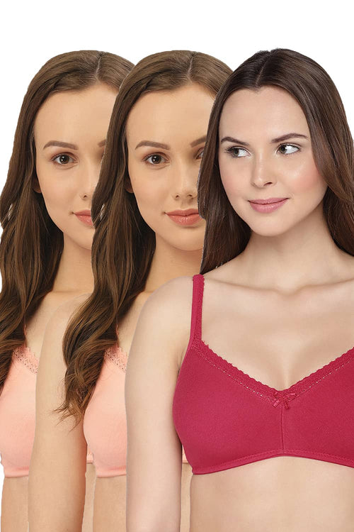 Organic Cotton Antimicrobial Soft Laced Bra (Pack of 3)-ISB017-Peach_Peach_Maroon-