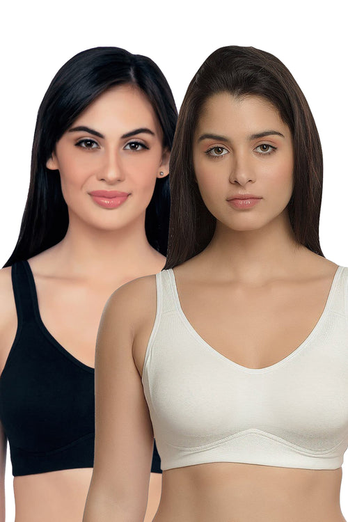 Organic Cotton Antimicrobial Soft Cup Full Coverage Bra (Pack of 2)-ISB097-Milky White_Black-