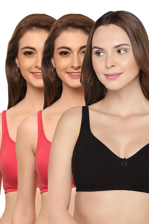 Organic Cotton  Antimicrobial  Seamless Side Support Bra (Pack of 3)-ISB057-B.Pink_B.Pink_Black-