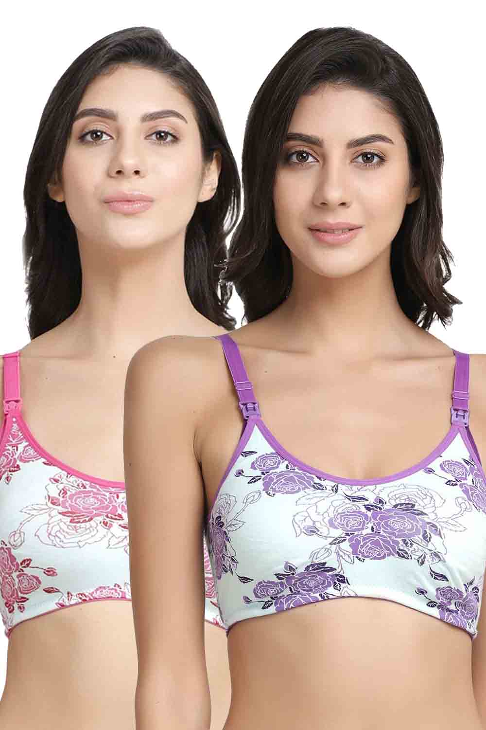 Organic Cotton Antimicrobial Soft feeding Printed Bra and Panty  set-IMBP005H_IMP102-Pink Floral Print