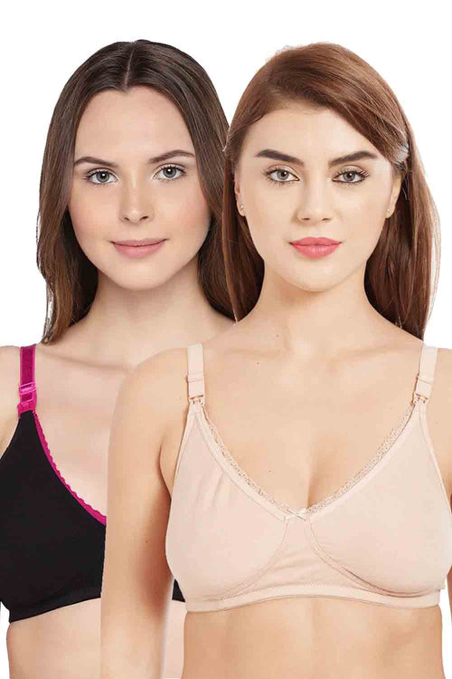 Organic Cotton Antimicrobial Laced Soft Nursing Bra (Pack of 2)-IMB003C_3D
