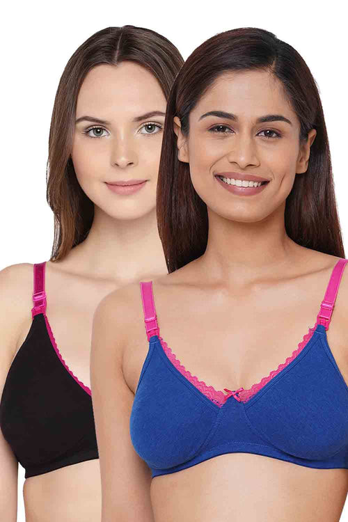 Organic Cotton Antimicrobial Laced Soft Nursing Bra (Pack of 2)-IMB003A_IMB003C