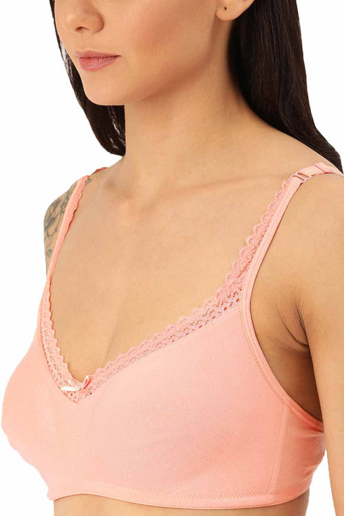 ISBP017-Peachy Pink-Buy Online Inner Sense Organic Cotton Soft Laced Bra & Panty  Set