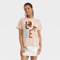 afro unicorn short sleeve graphic t-shirt camel