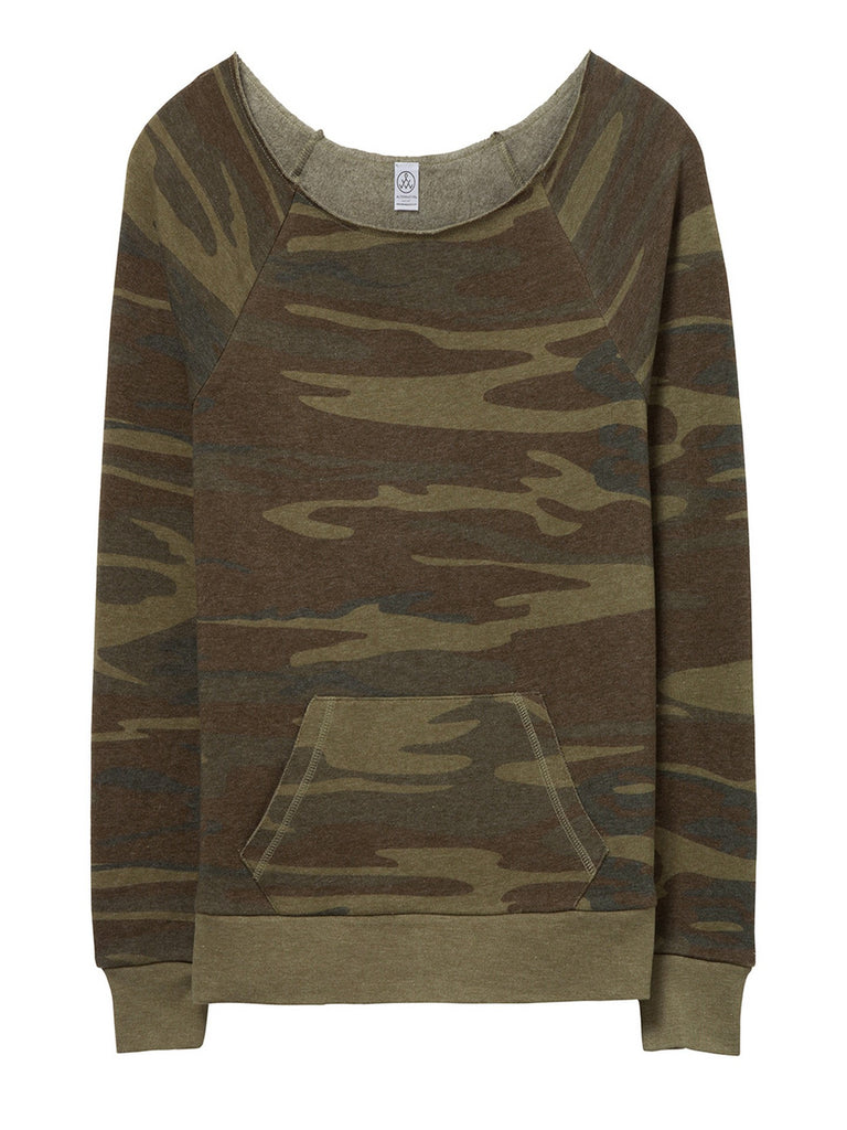 off the shoulder camo sweatshirt