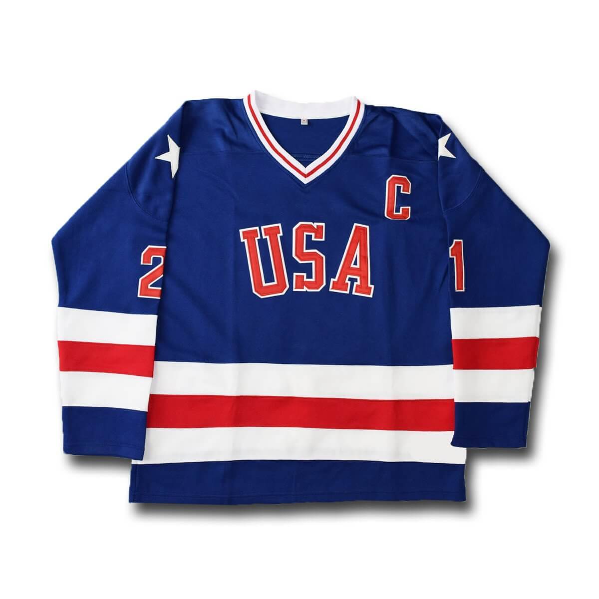 1980 Miracle On Ice #21 Mike Eruzione USA Hockey Jersey White Blue ...