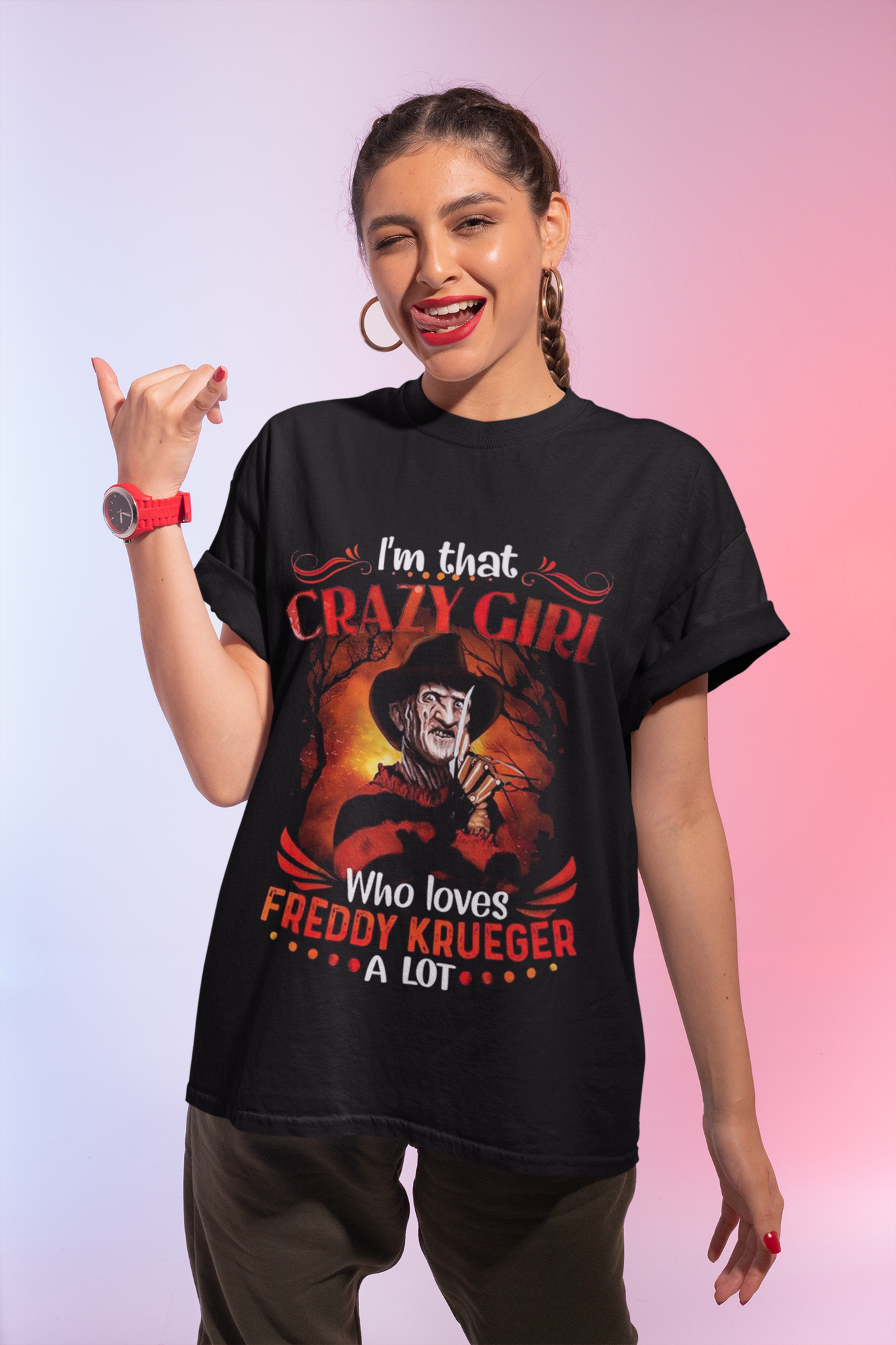 Nightmare On Elm Street T Shirt, Freddy Krueger Shirt, Im That Crazy Girl Who Loves Krueger Shirt, Halloween Gift