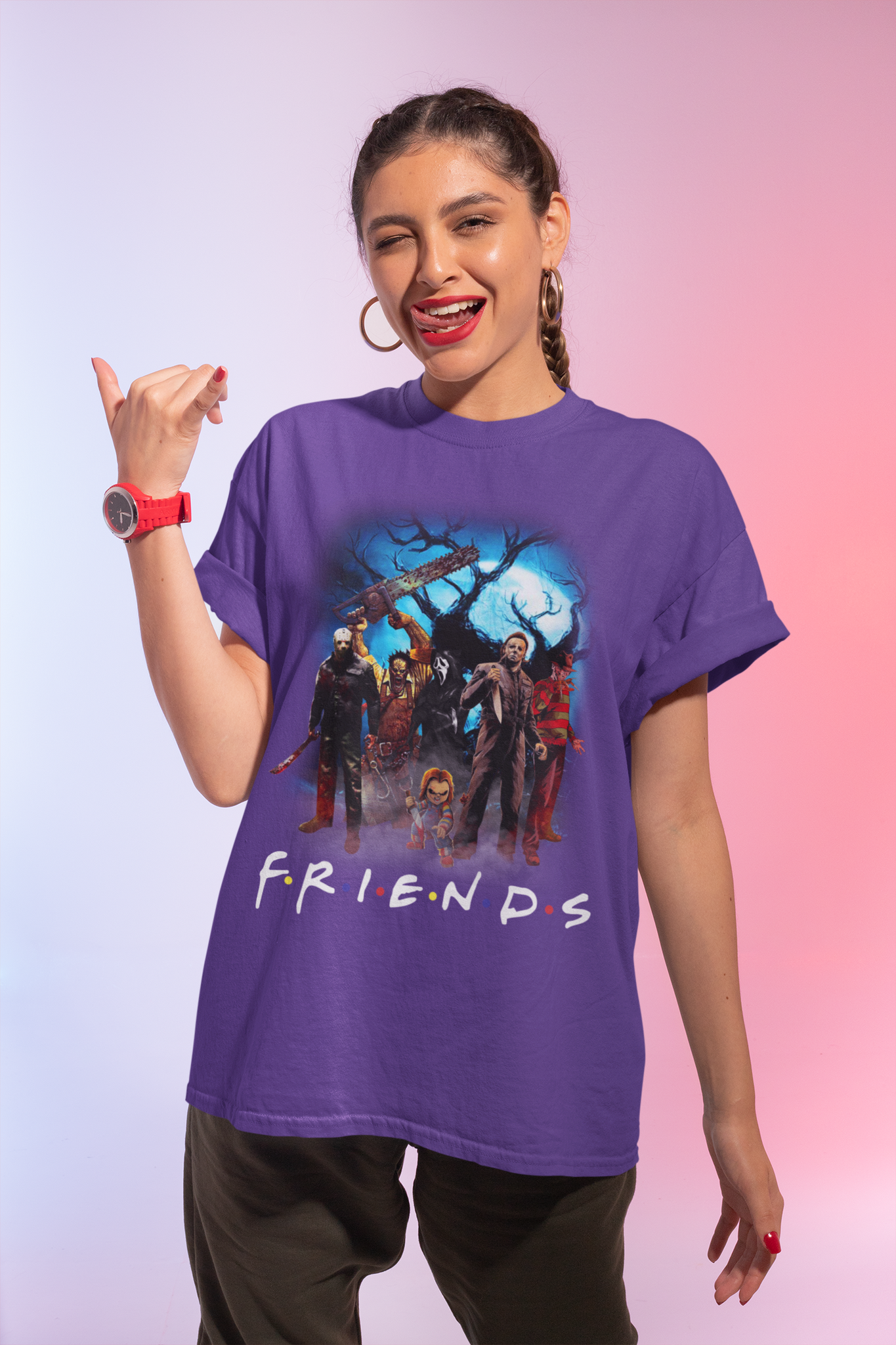 Horror Movie Characters T Shirt, Leatherface Freddy Krueger Chucky Tshirt, Horror Character Friends Shirt, Halloween Gifts