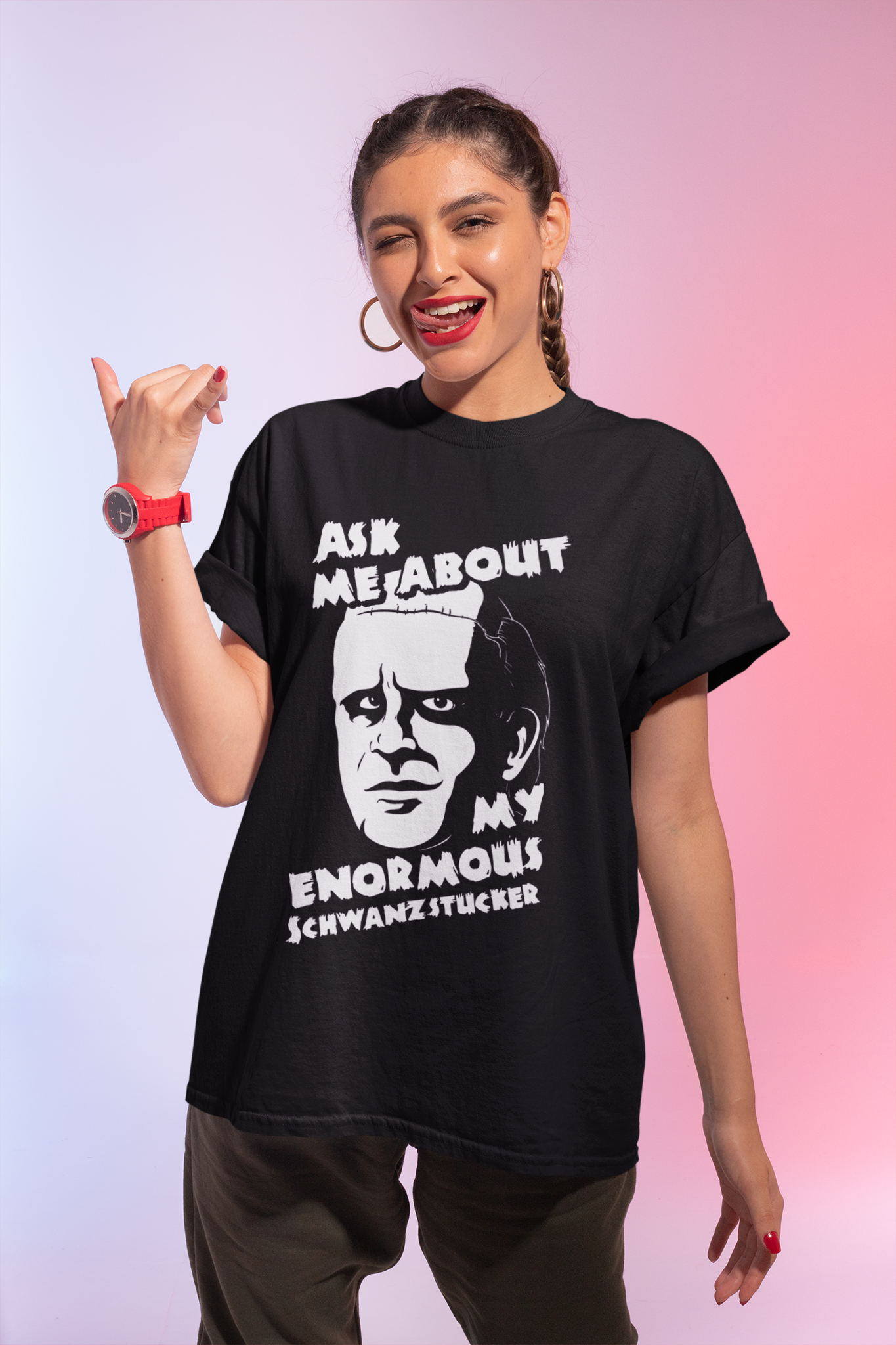 Frankenstein T Shirt, The Monster Frankenstein T Shirt, Ask Me About My Enormous Schawanzstucker Tshirt, Halloween Gifts