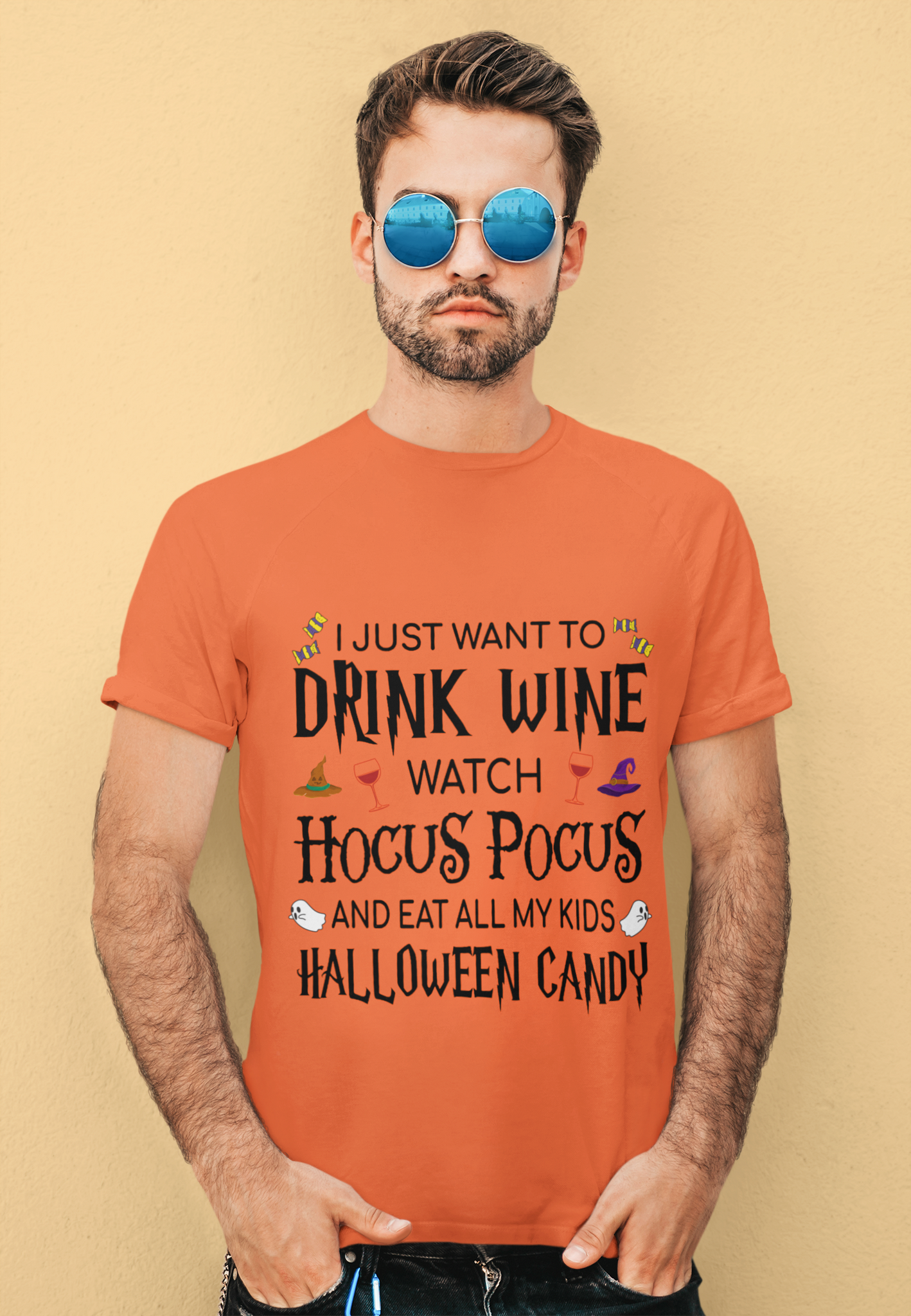 Hocus Pocus T Shirt, I Just Want To Drink Wine Watch Hocus Pocus And Eat All My Kids Halloween Candy Tshirt, Halloween Gifts