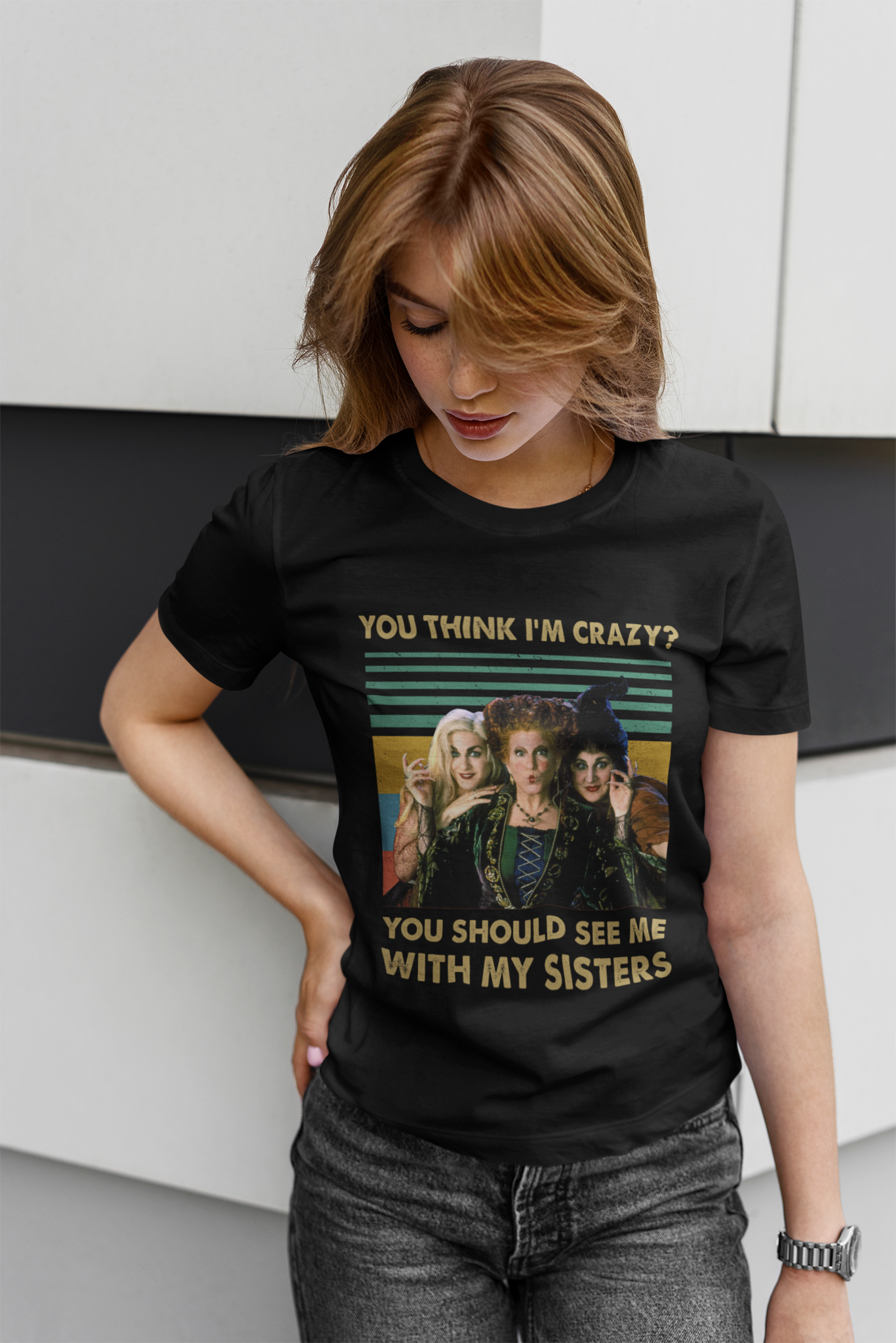Hocus Pocus Vintage T Shirt, Winifred Sarah Mary Tshirt, You Think Im Crazy You Should See Me With My Sisters Shirt, Halloween Gifts