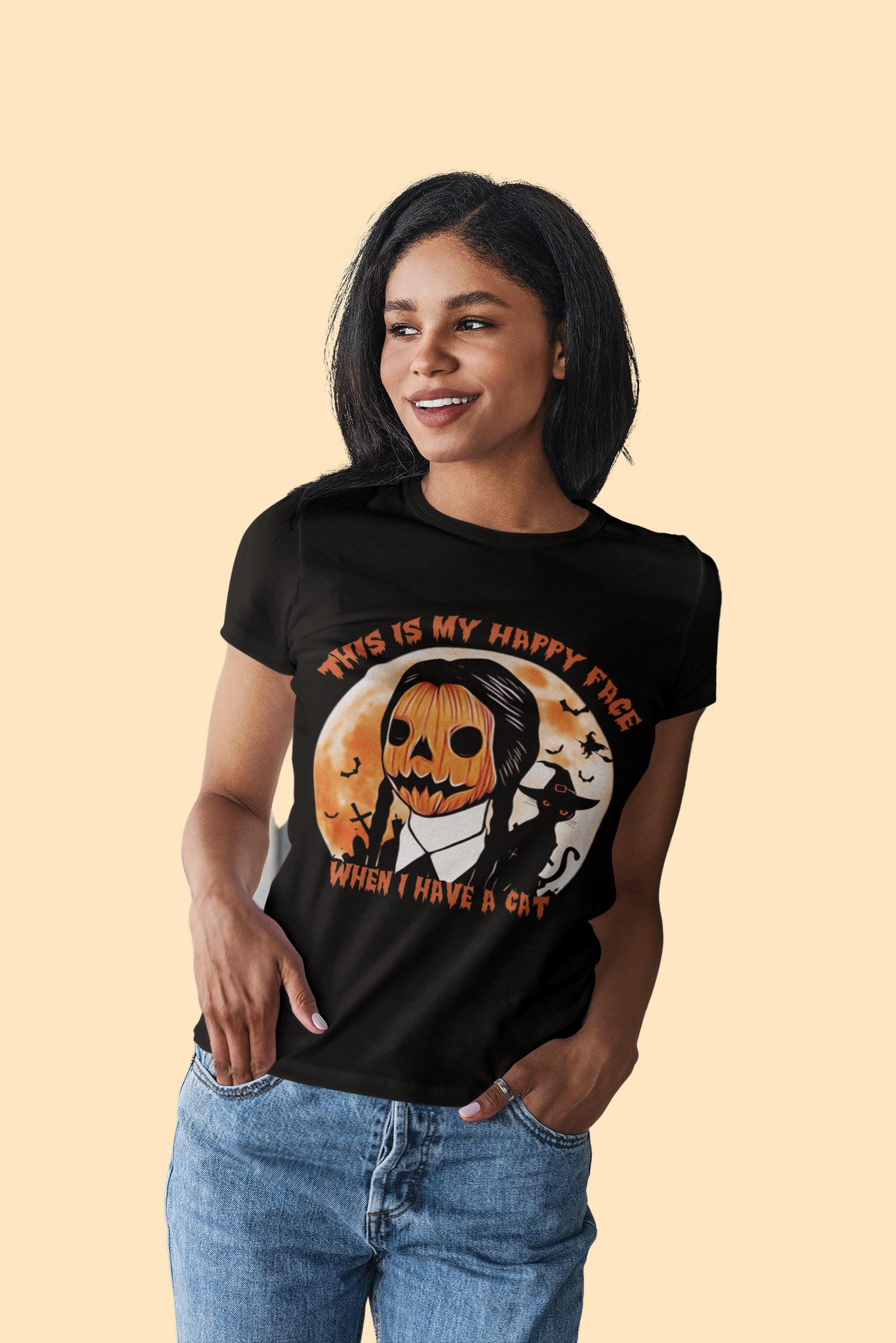 Addams Family T Shirt, Wednesday Addams T Shirt, This Is My Happy Face When I Have A Cat Tshirt, Halloween Gifts