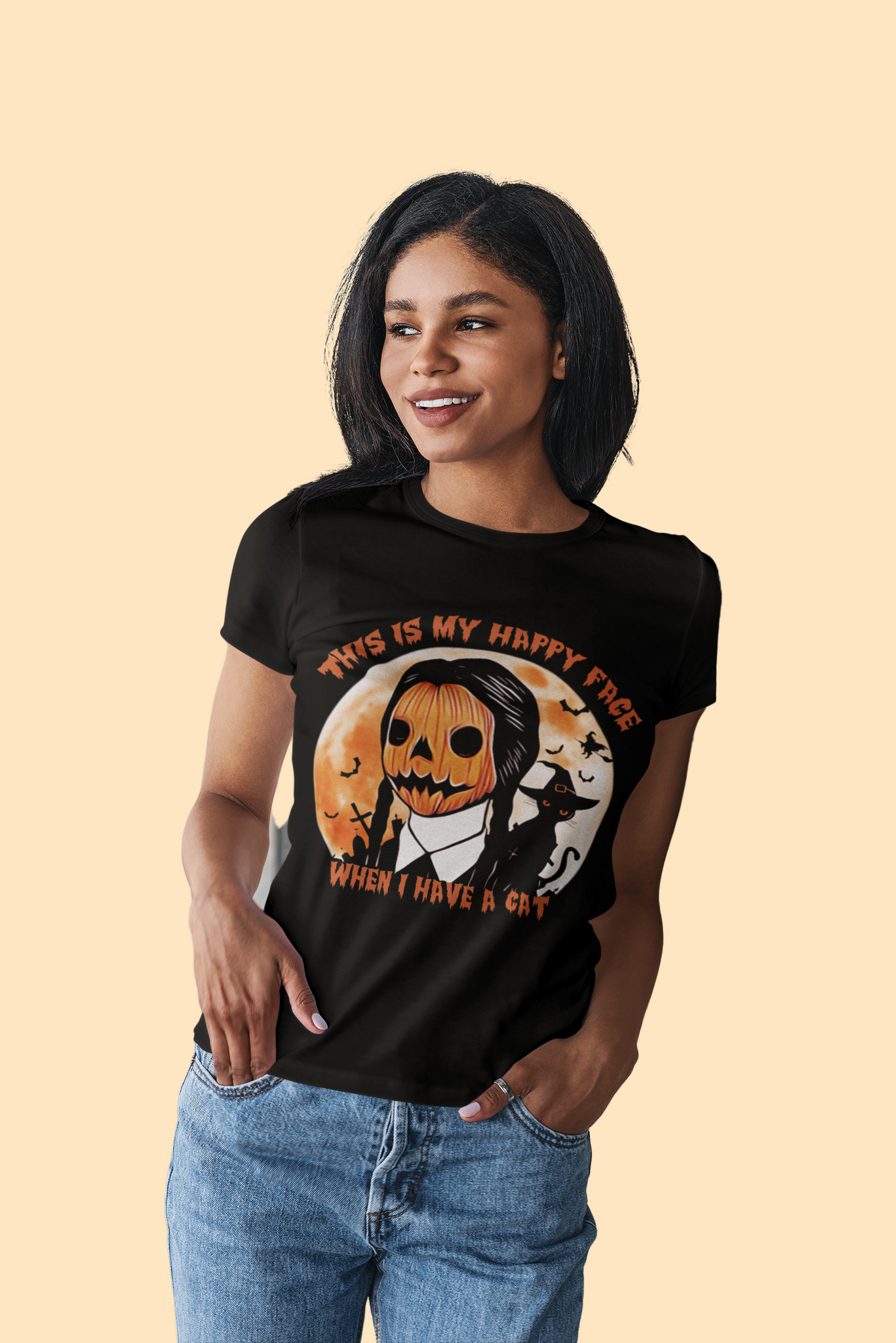 Addams Family T Shirt, Wednesday Addams Tshirt, This Is My Happy Face When I Have A Cat Shirt, Halloween Gifts