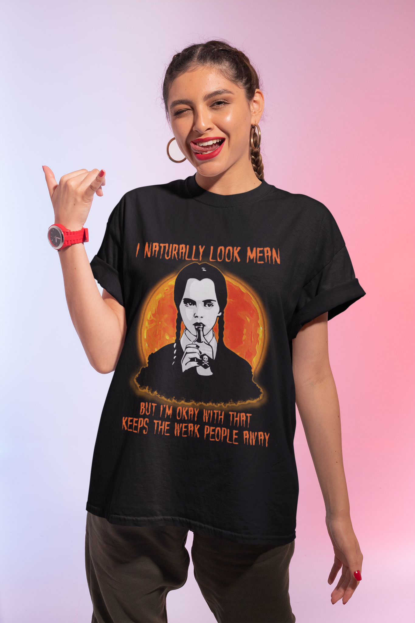 Addams Family T Shirt, Wednesday Addams T Shirt, I Naturally Look Mean Tshirt, Halloween Gift