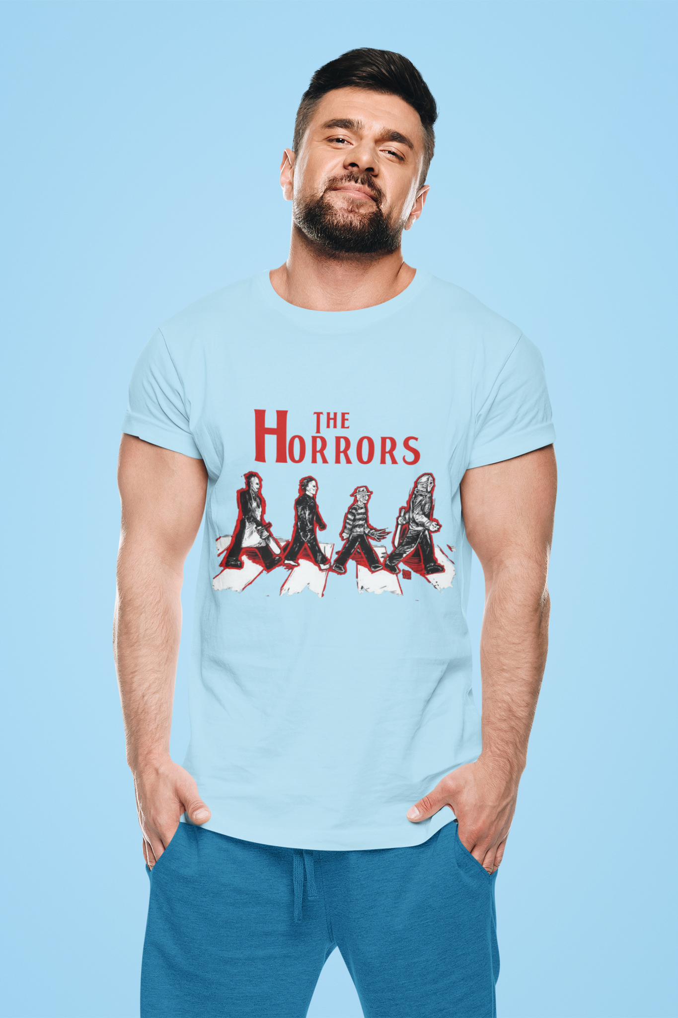 Horror Movie Characters T Shirt, The Horrors Abbey Road Tshirt, Leatherface Myers Krueger Voorhees T Shirt, Halloween Gifts