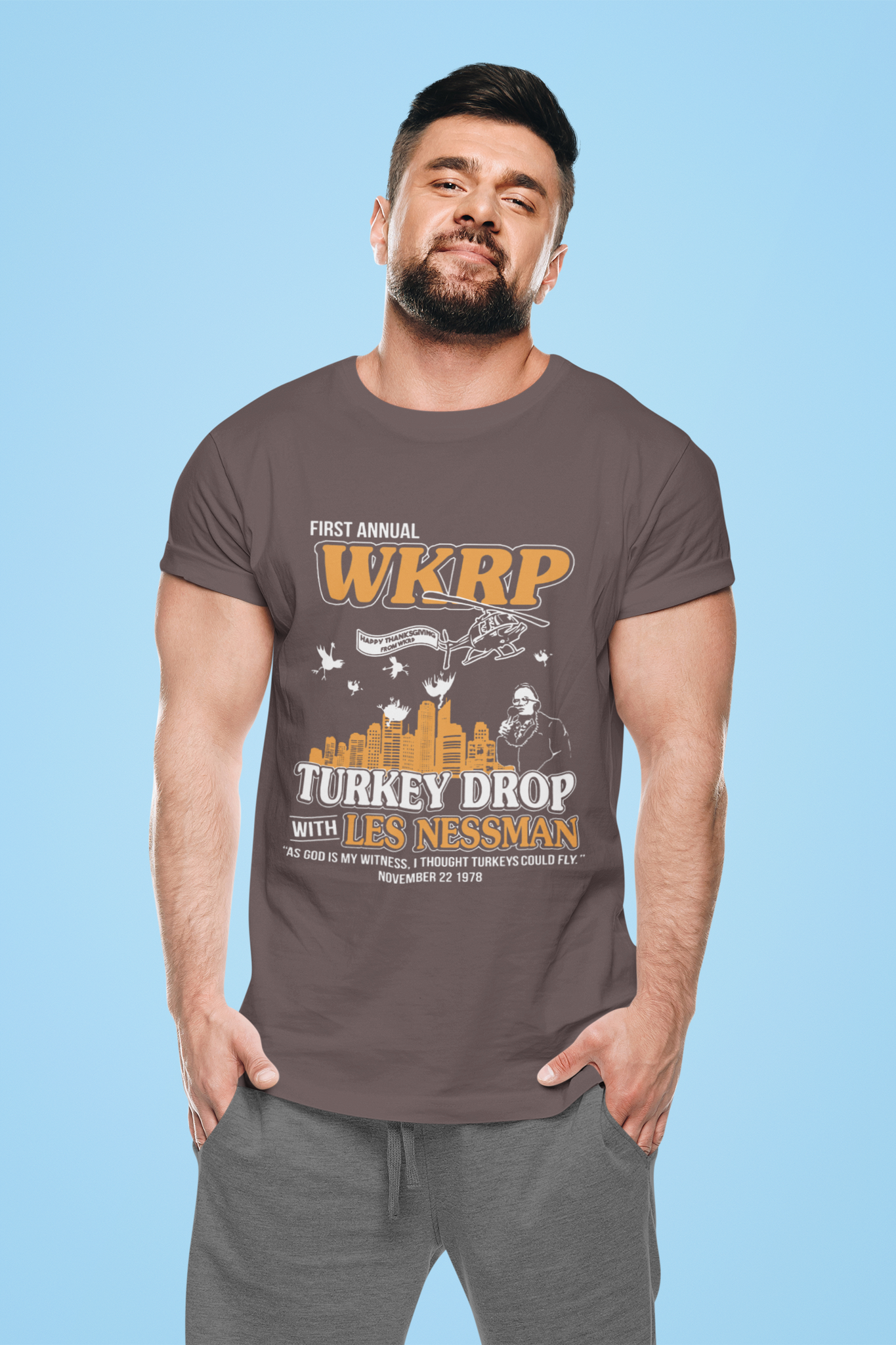 WKRP In Cincinnati T Shirt, Les Nessman Tshirt, First Annual WKRP Turkey Drop With Les Nessman Shirt, Thanksgiving Gifts