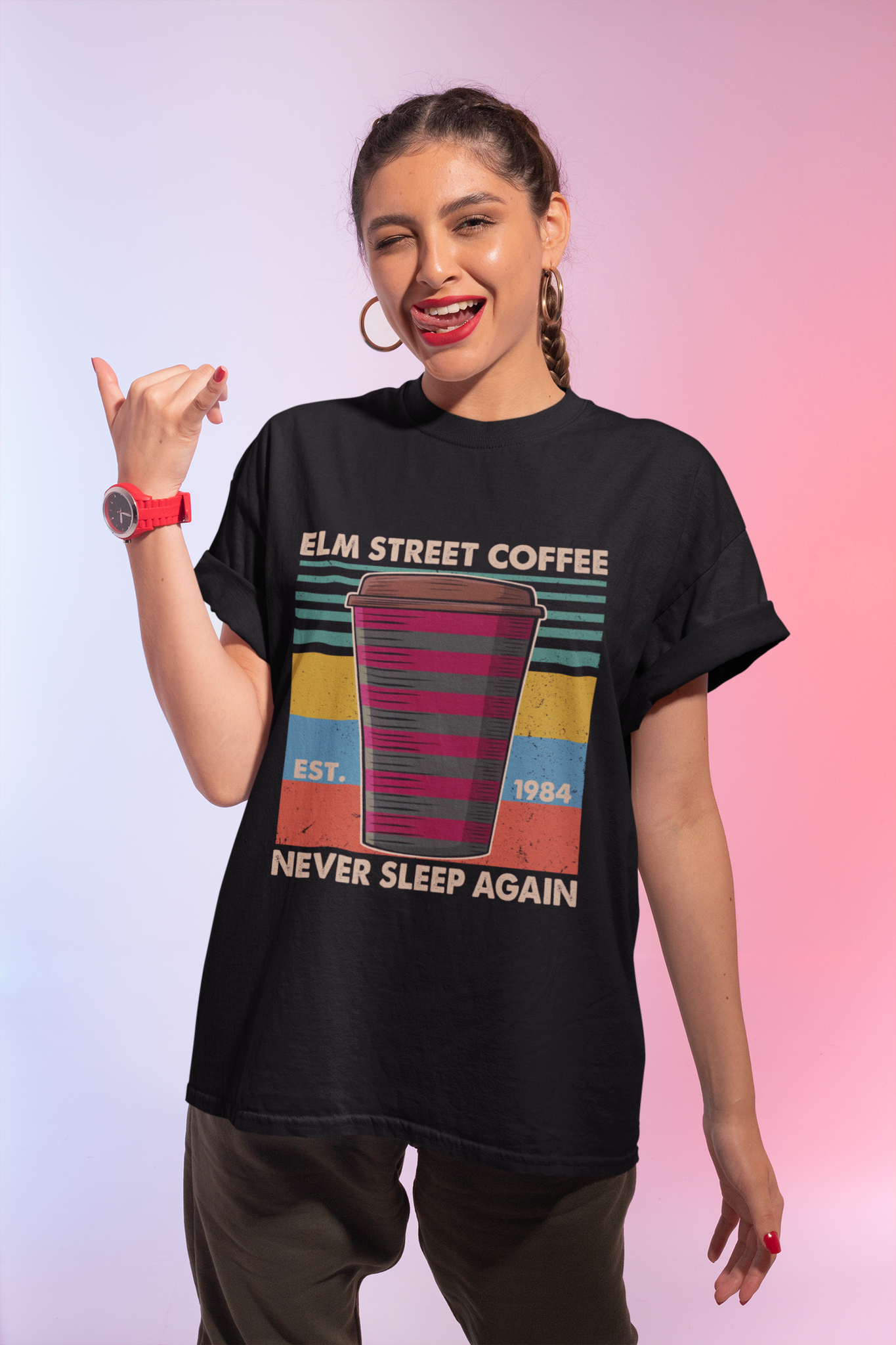 Nightmare On Elm Street Vintage T Shirt, Never Sleep Again Tshirt,, Elm Street Coffee T Shirt Halloween Gifts