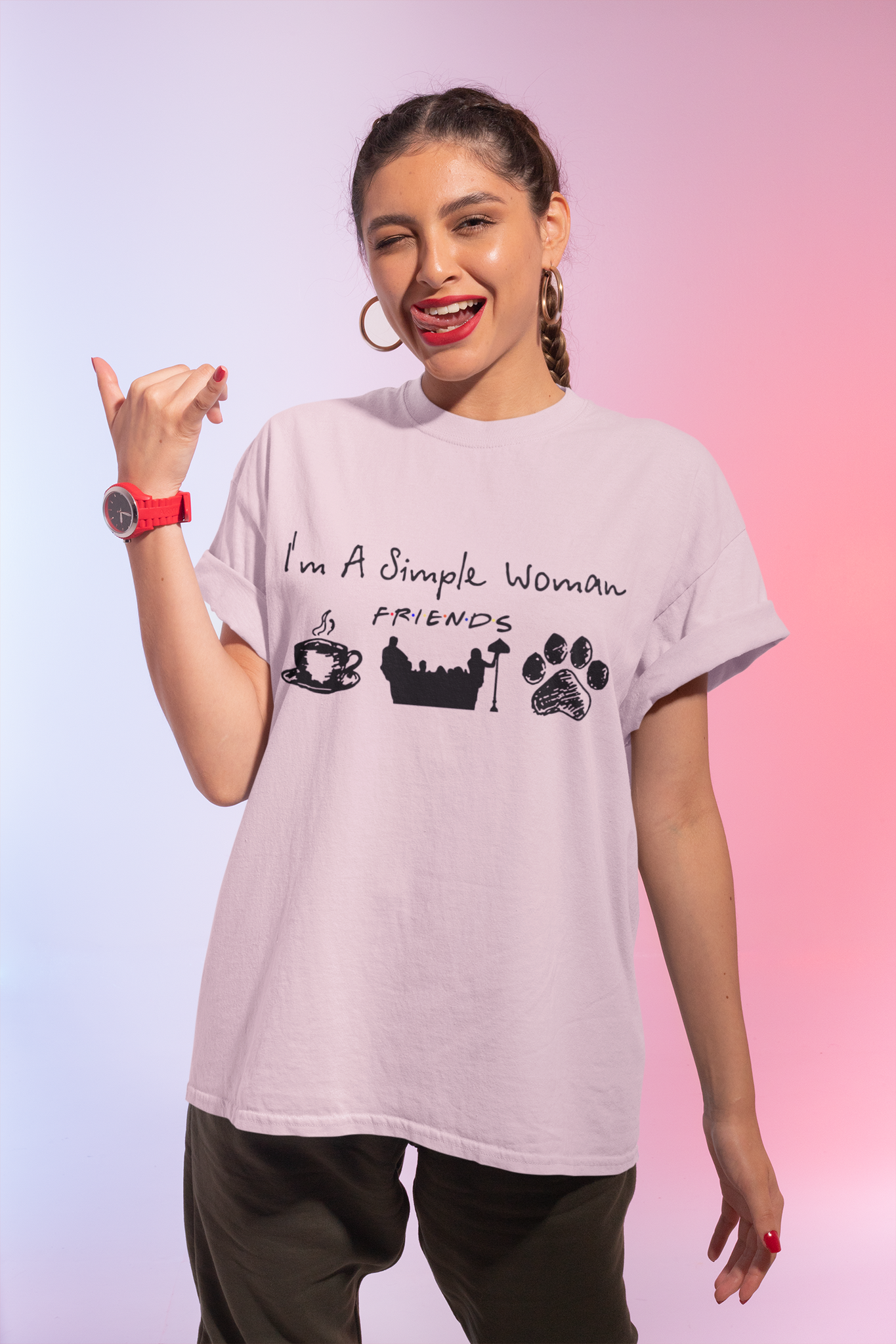 Friends TV Show T Shirt, Love Coffee Friends Cat Dog T Shirt, Im A Simple Woman Tshirt