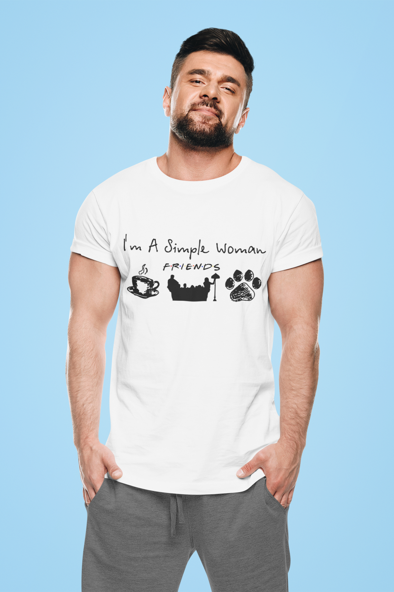 Friends TV Show T Shirt, Love Coffee Friends Cat Dog T Shirt, Im A Simple Woman Tshirt