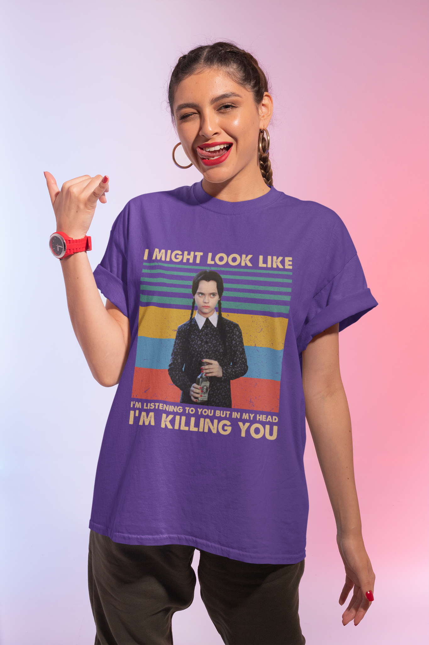 Addams Family Vintage T Shirt, Wednesday Addams Tshirt, I Might Look Like Im Listening To You Shirt, Halloween Gifts