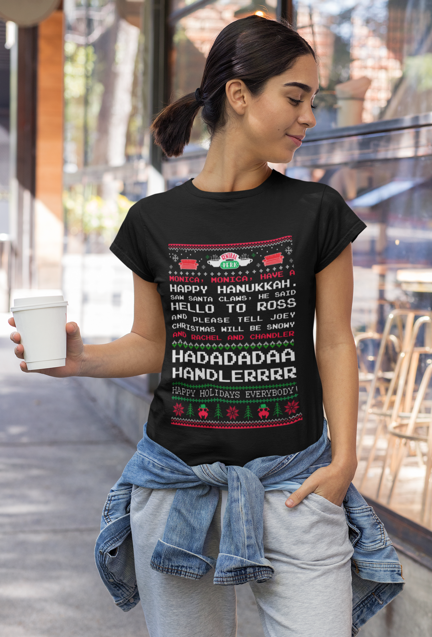 Friends TV Show Ugly Sweater T Shirt, Monica Monica Have A Happy Hanukkah T Shirt, Christmas Gifts