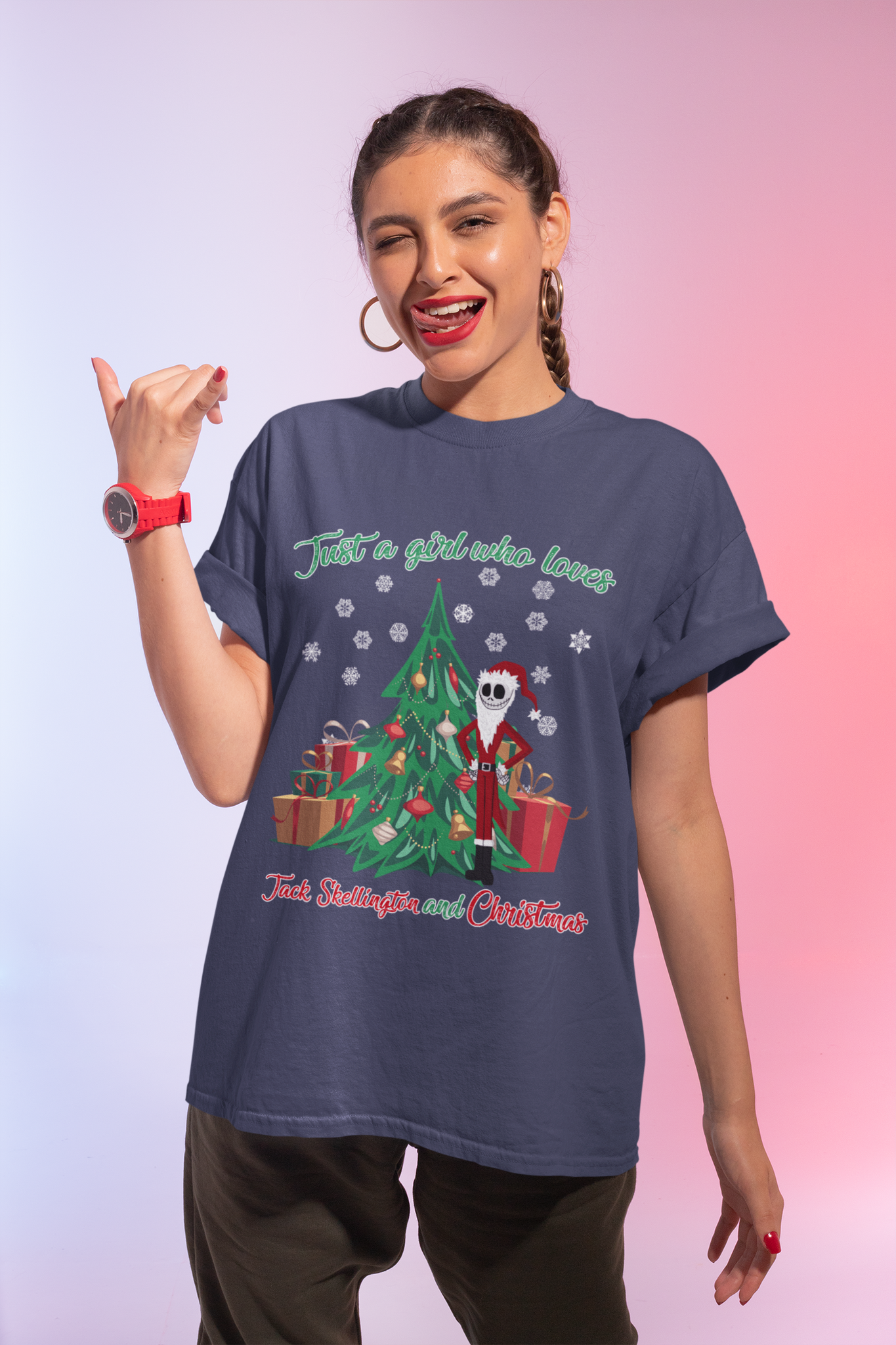 Nightmare Before Christmas T Shirt, Jack Skellington T Shirt, Just A Girl Who Loves Jack And Christmas Tshirt, Christmas Gifts