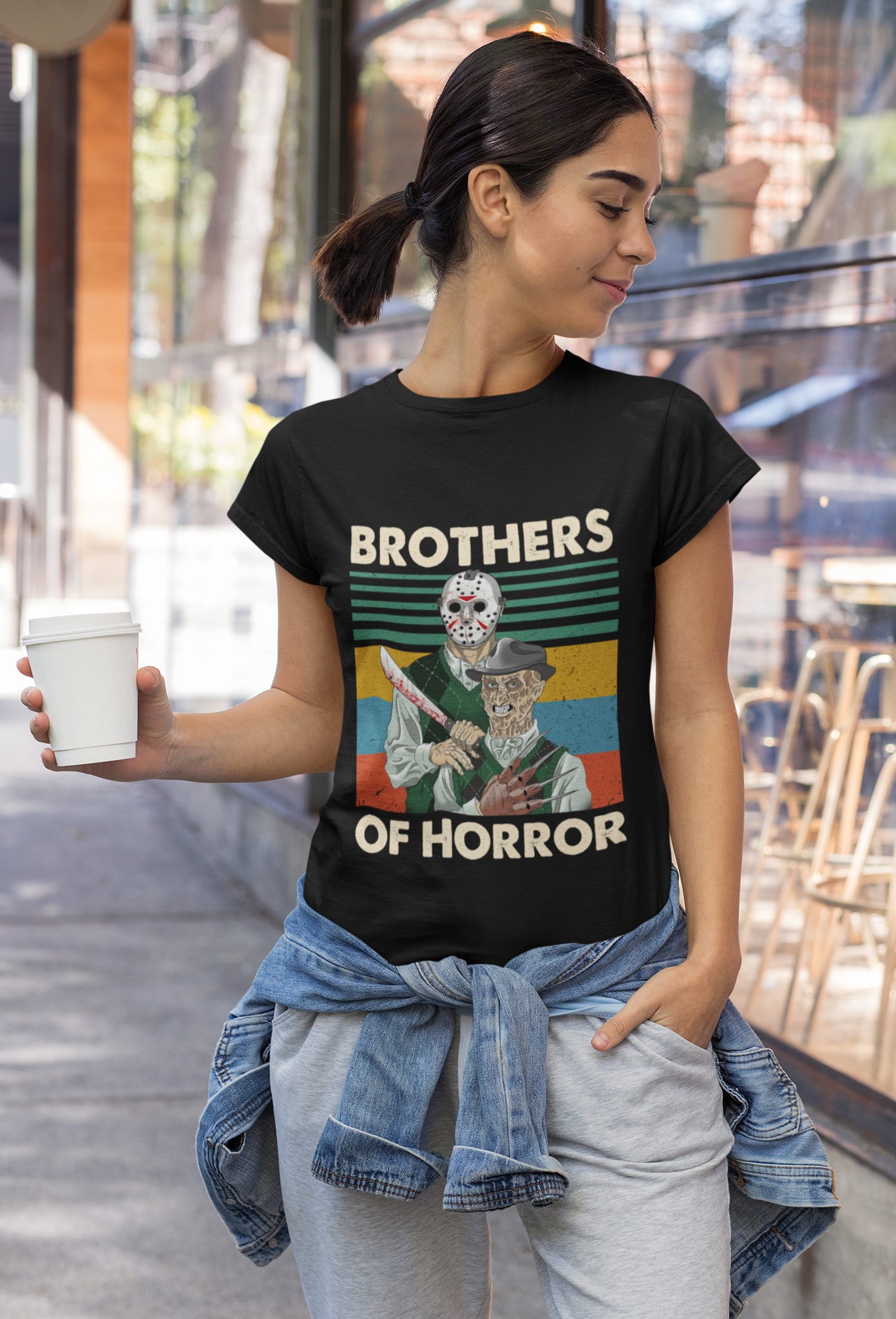 Horror Movie Characters Vintage T Shirt, Brothers Of Horror Tshirt, Jason Voorhees Freddy Krueger T Shirt, Halloween Gifts