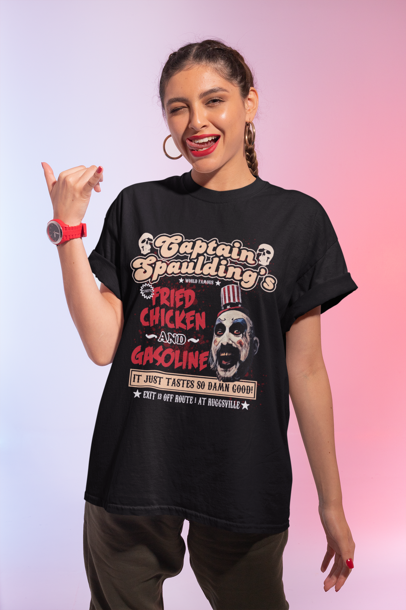 House Of 1000 Corpses T Shirt, Fried Chicken And Gasoline Tshirt, Captain Spaulding T Shirt, Halloween Gifts