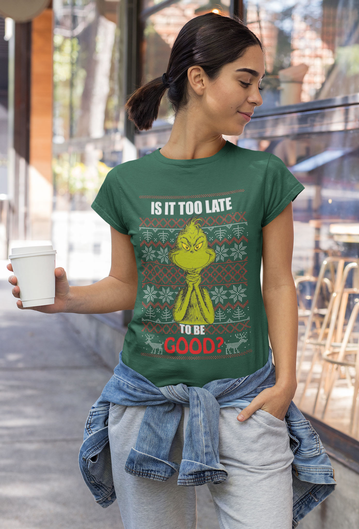Grinch Ugly Sweater T Shirt, Is It Too Late To Be Good Tshirt, Christmas Gifts