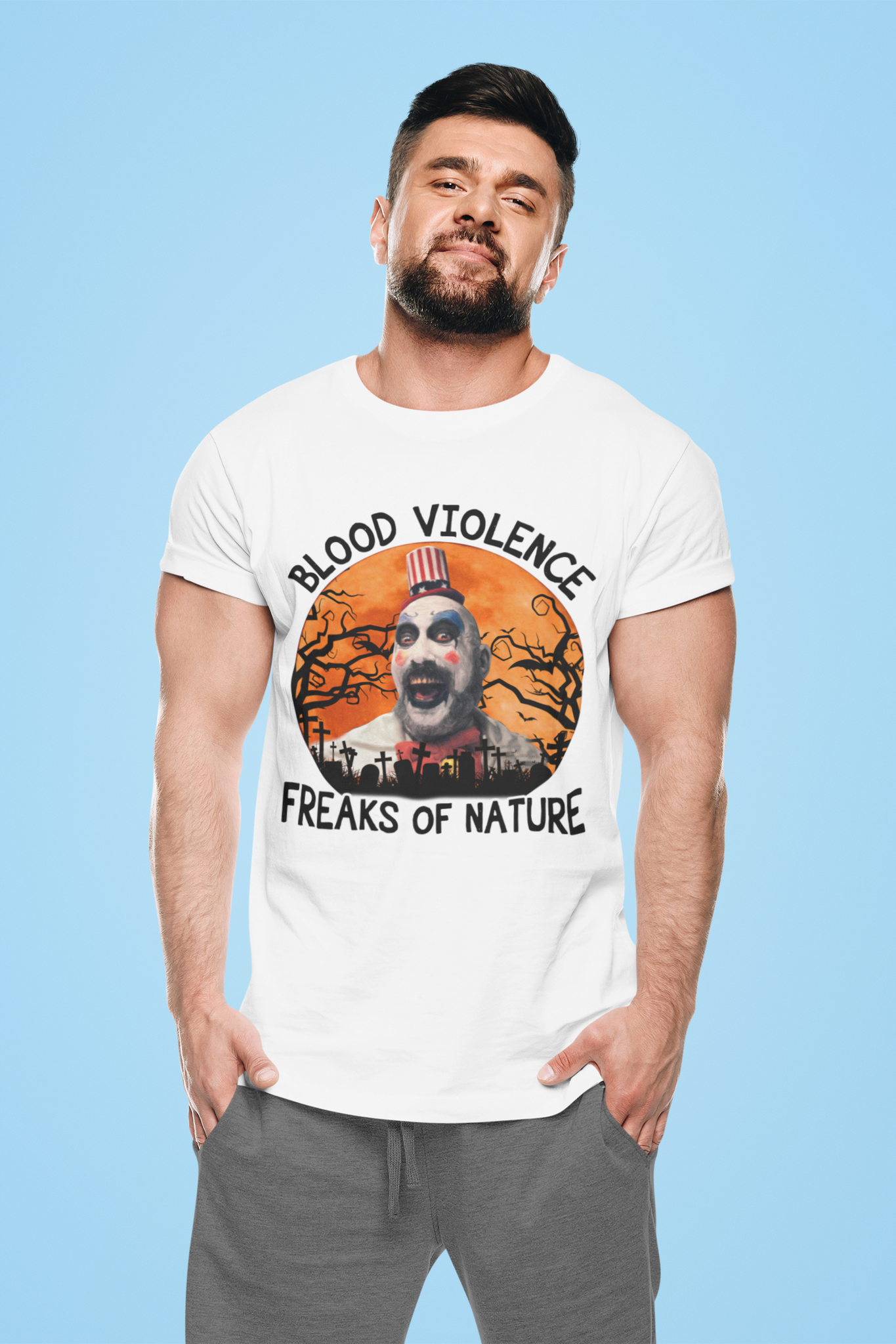 House Of 1000 Corpses T Shirt, Blood Violence Freaks Of Nature Tshirt, Captain Spaulding T Shirt, Halloween Gifts