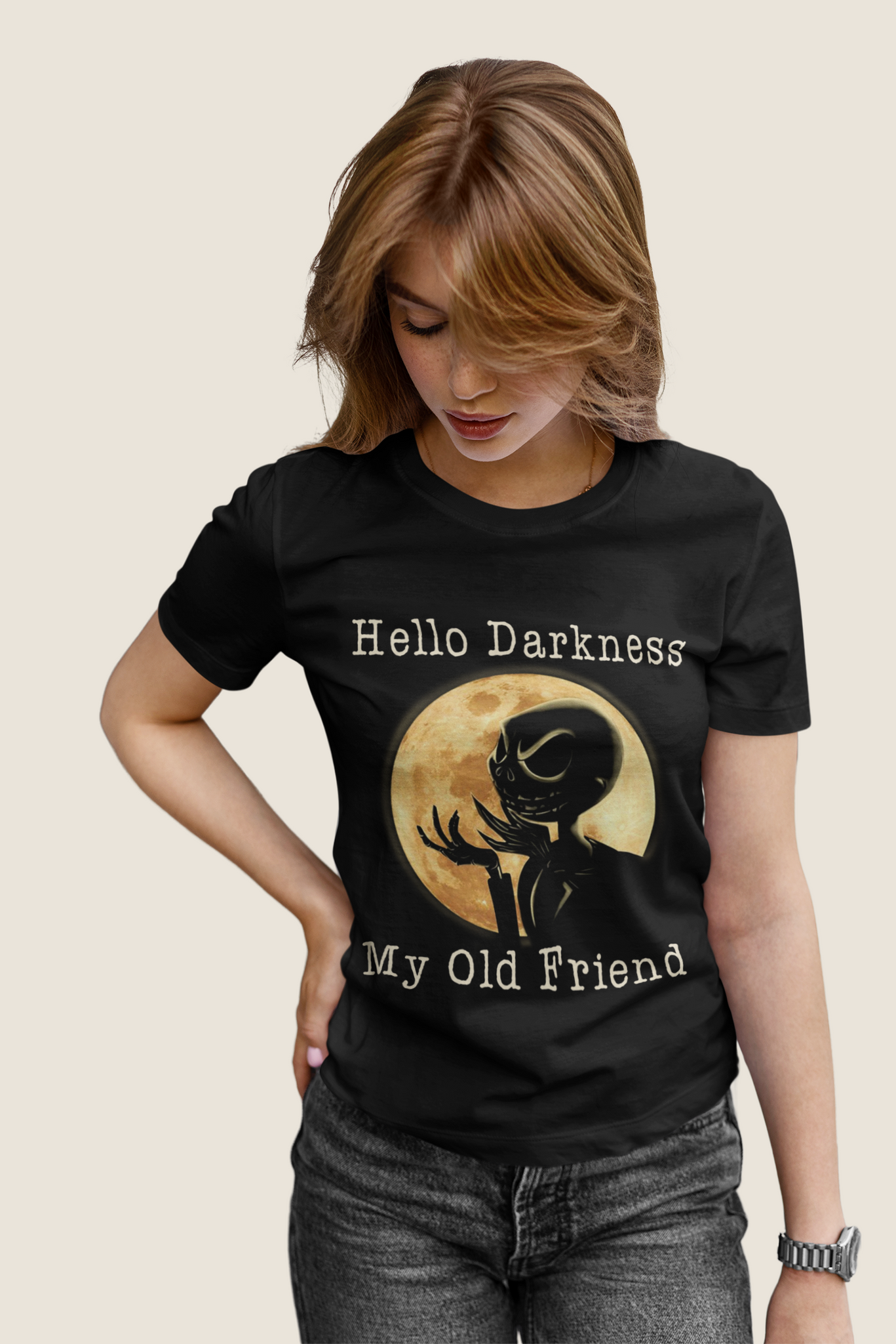 Nightmare Before Christmas T Shirt, Jack Skellington T Shirt, Hello Darkness My Old Friend Tshirt, Halloween Gifts
