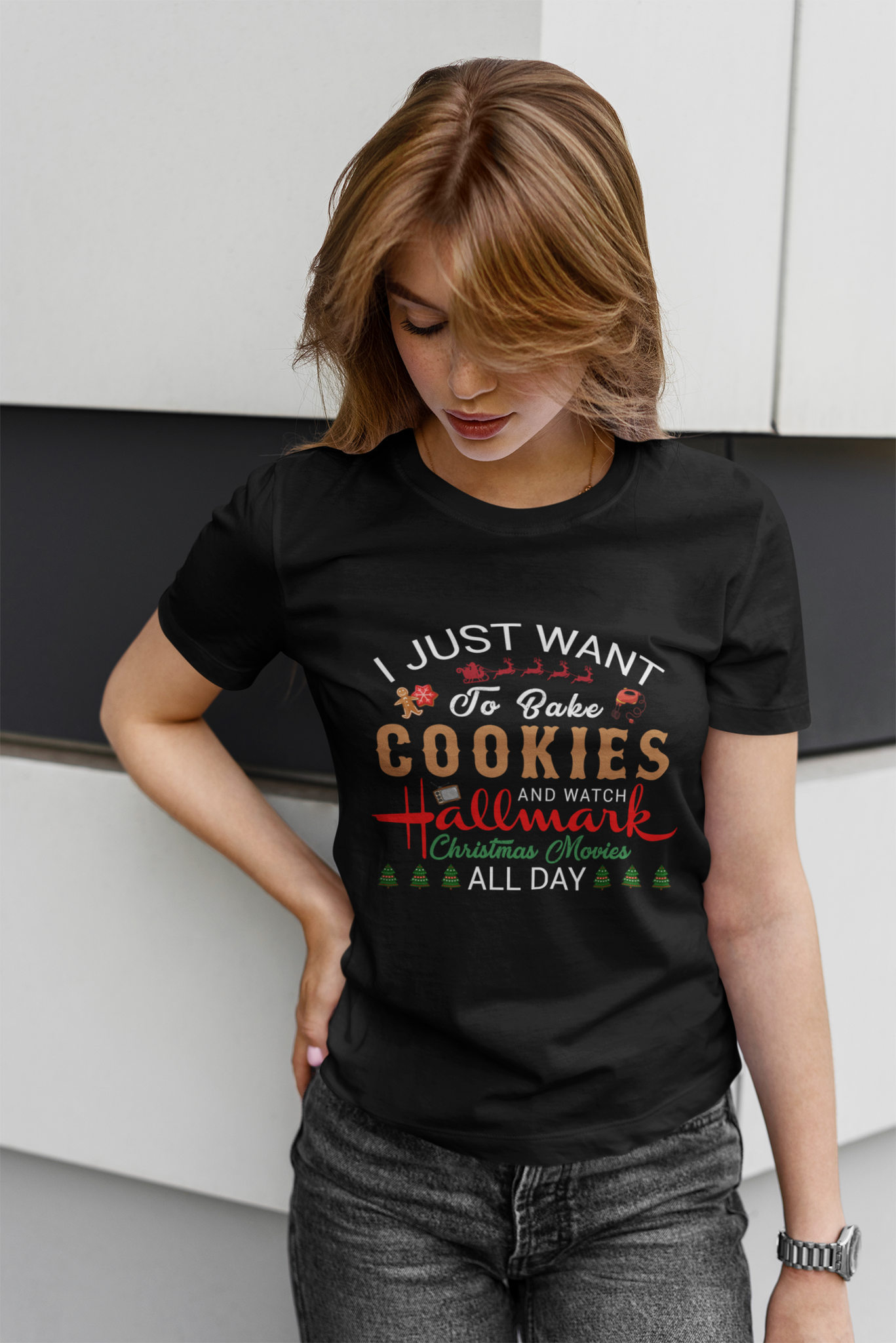 Hallmark Christmas Tshirt, I Just Want To Bake Cookies And Watch Christmas Movies All Day Shirt, Christmas Gifts