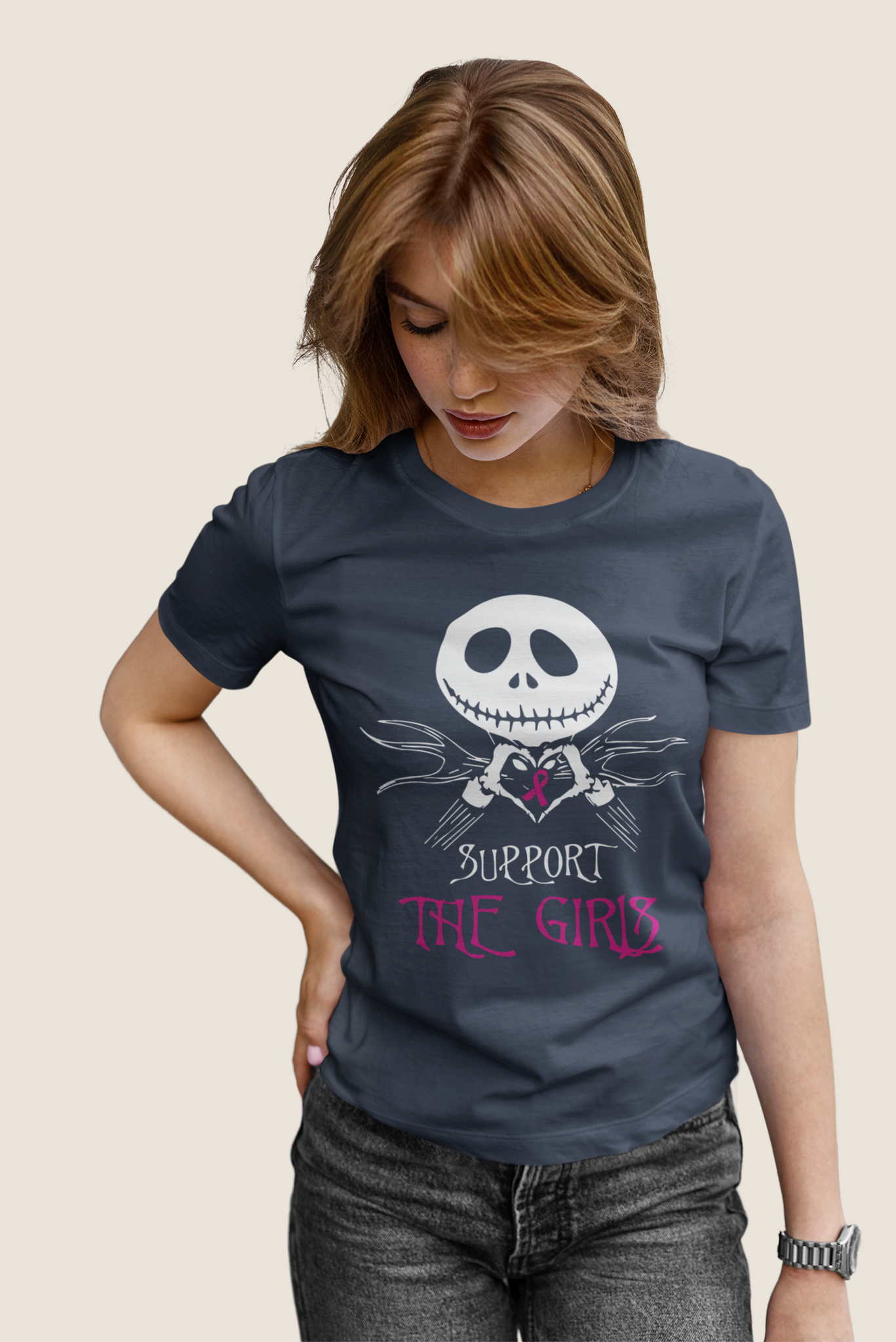 Nightmare Before Christmas T Shirt, Support The Girls Tshirt, Jack Skellington T Shirt, Breast Cancer Awareness Gifts