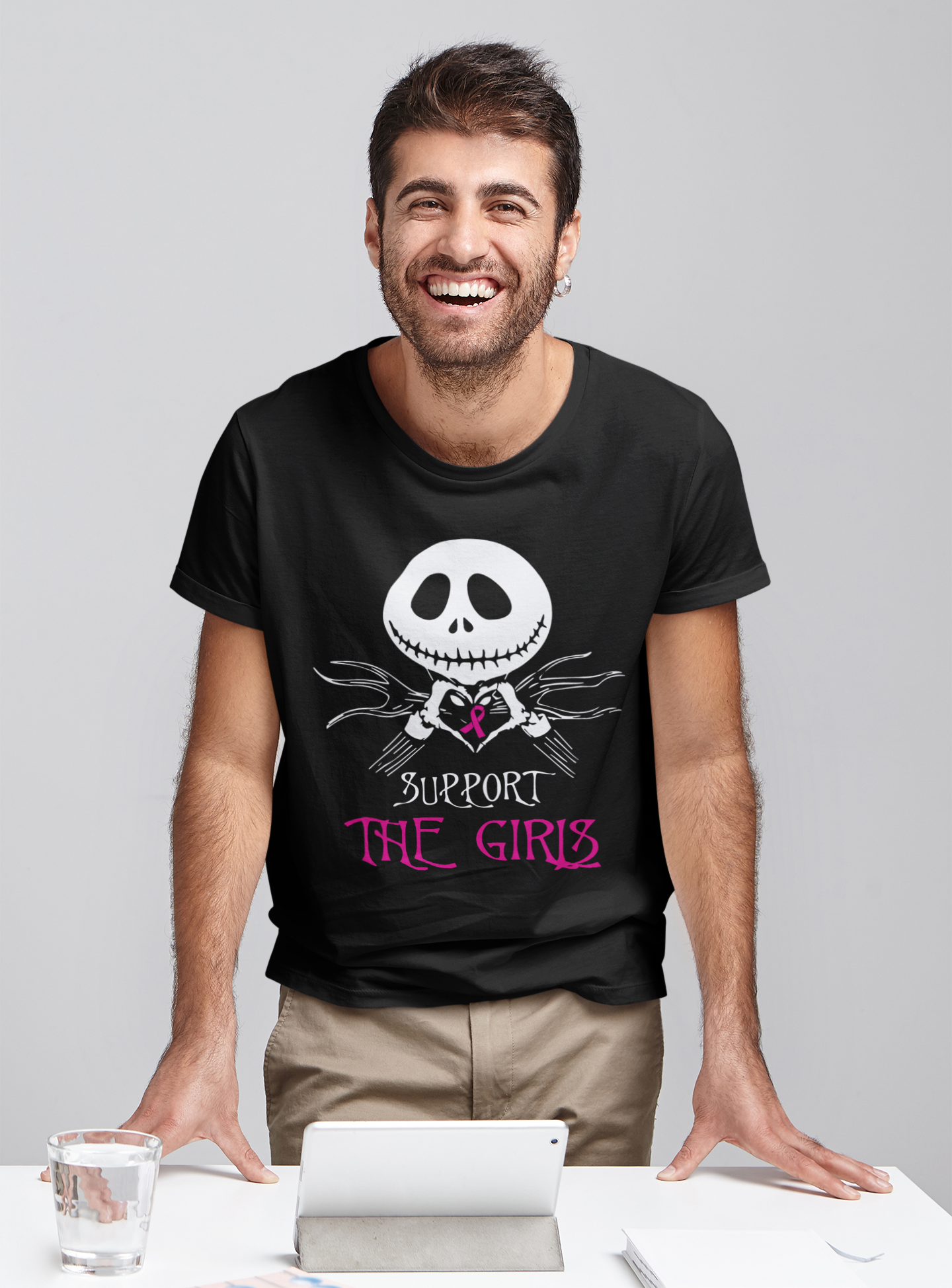 Nightmare Before Christmas T Shirt, Support The Girls Tshirt, Jack Skellington T Shirt, Breast Cancer Awareness Gifts