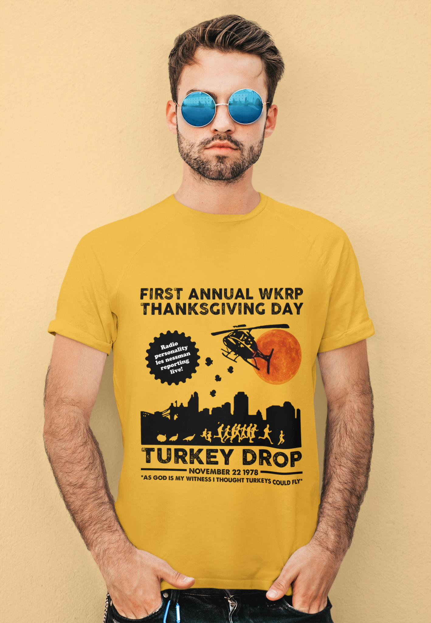 WKRP In Cincinnati T Shirt, First Annual WKRP T Shirt, Thanksgiving Day Turkey Drop Tshirt, Thanksgiving Gifts