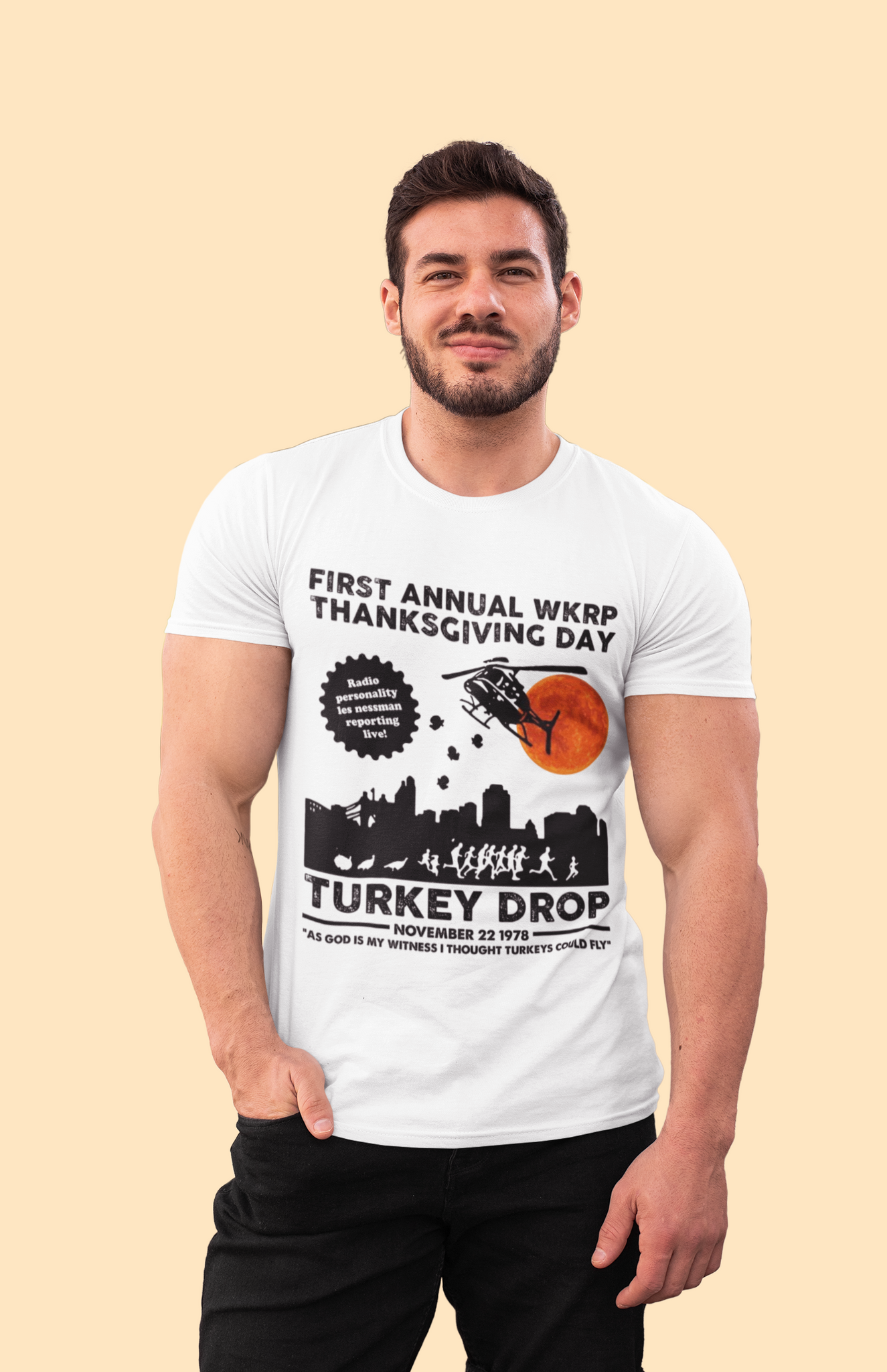 WKRP In Cincinnati T Shirt, First Annual WKRP T Shirt, Thanksgiving Day Turkey Drop Tshirt, Thanksgiving Gifts