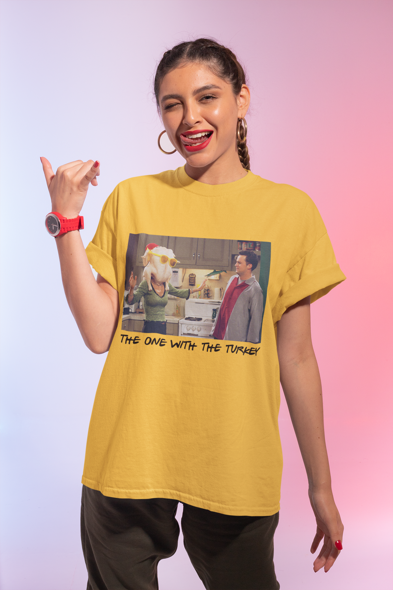 Friends TV Show T Shirt, Monica Turkey Joey T Shirt, The One With The Turkey Tshirt