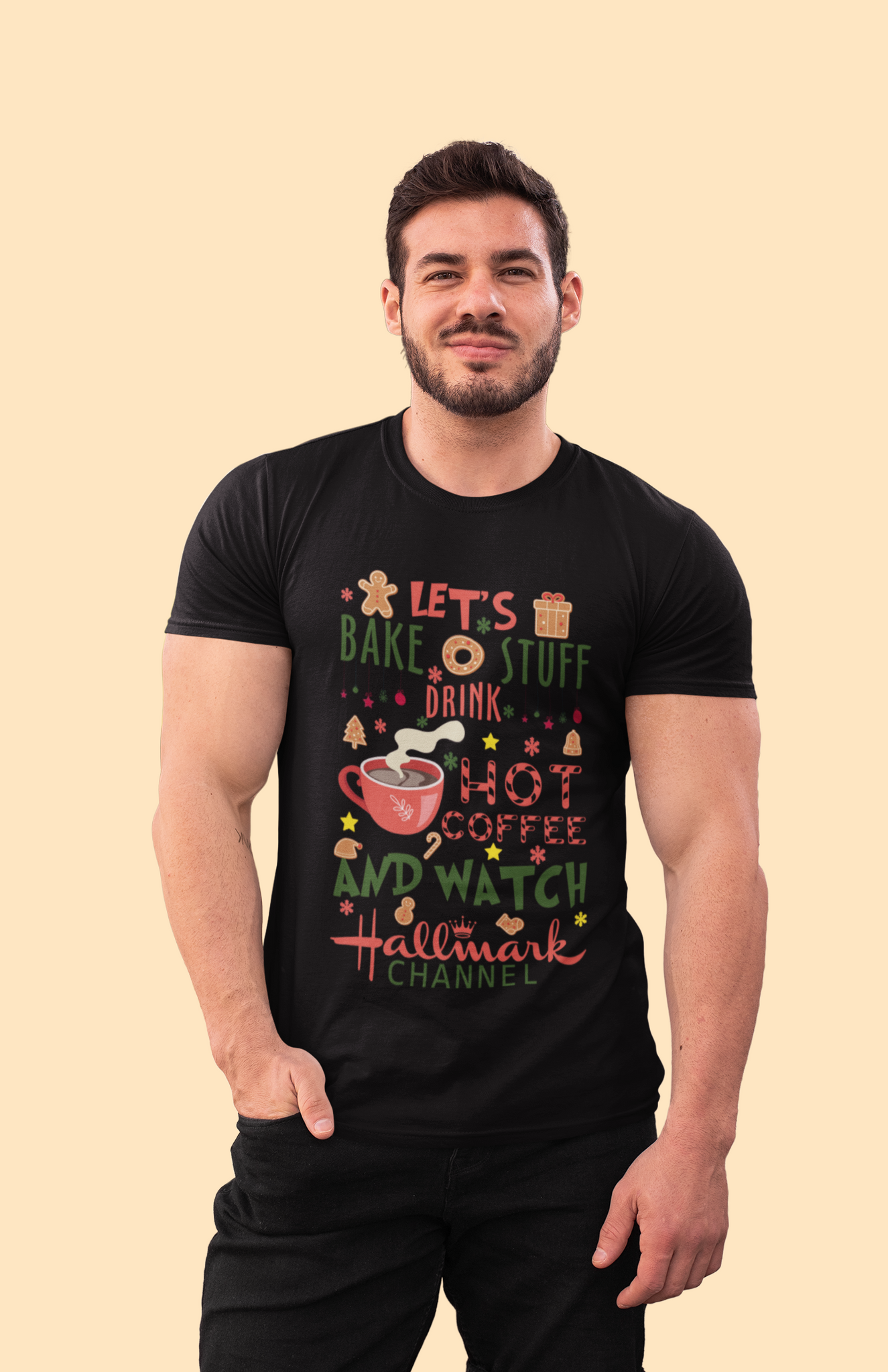 Hallmark Christmas Tshirt, Lets Bake Stuff Drink Hot Coffee And Watch Hallmark Channel Shirt, Christmas Gifts