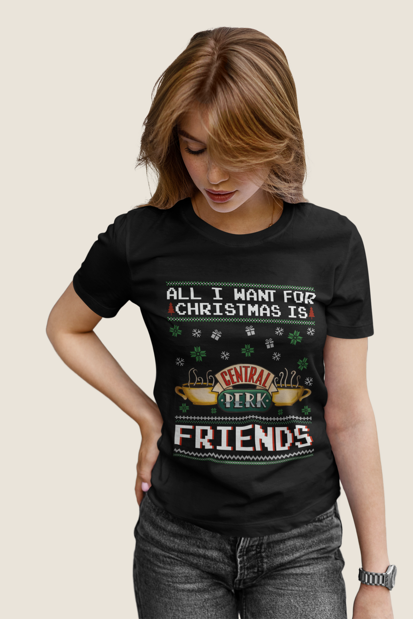 Friends TV Show Ugly Sweater T Shirt, Coffee Central Perk T Shirt, All I Want For Christmas Is Friends Tshirt, Christmas Gifts