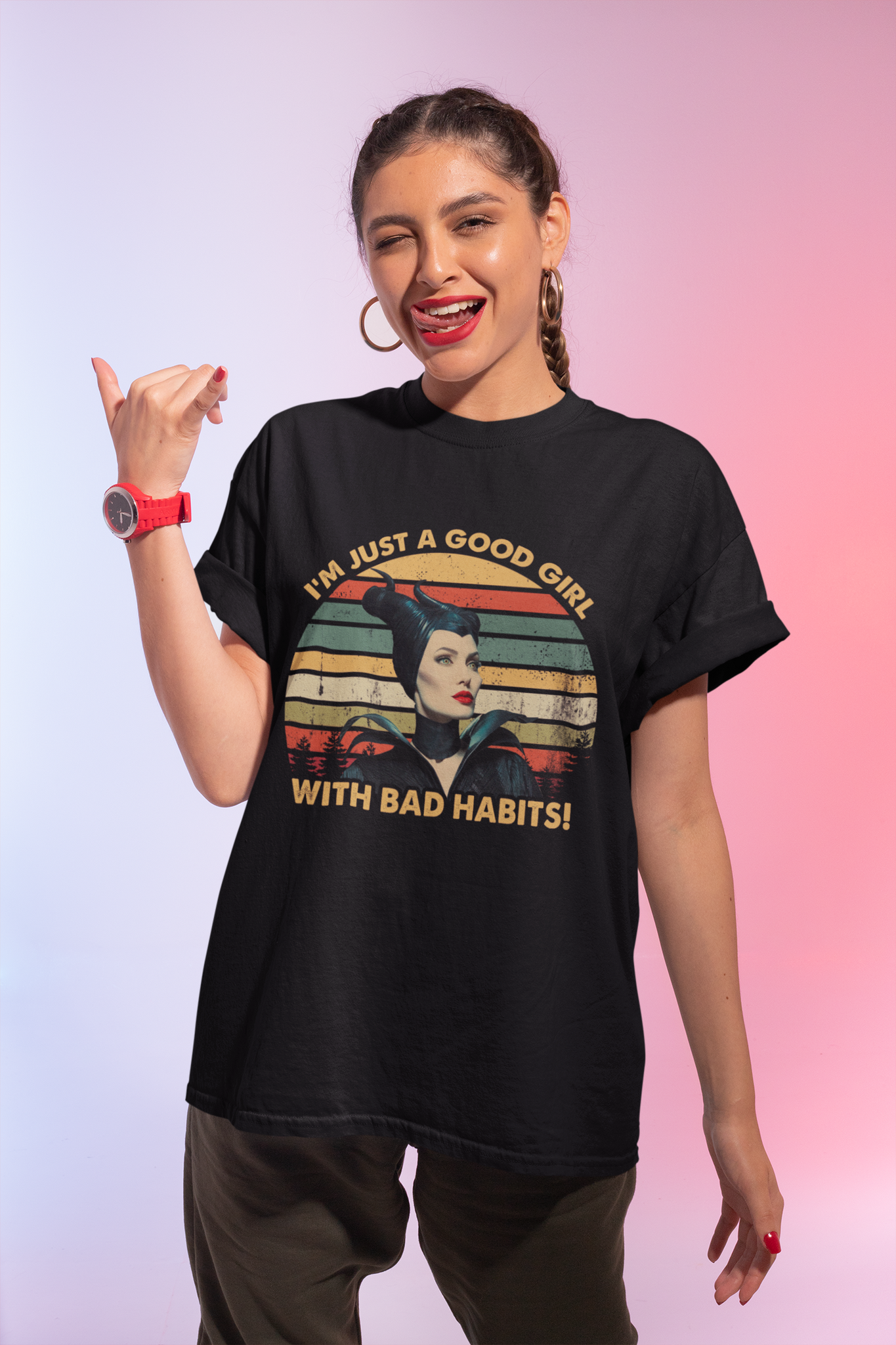 Disney Maleficent Vintage T Shirt, Disney Villains T Shirt, Im Just A Good Girl With Bad Habits Tshirt