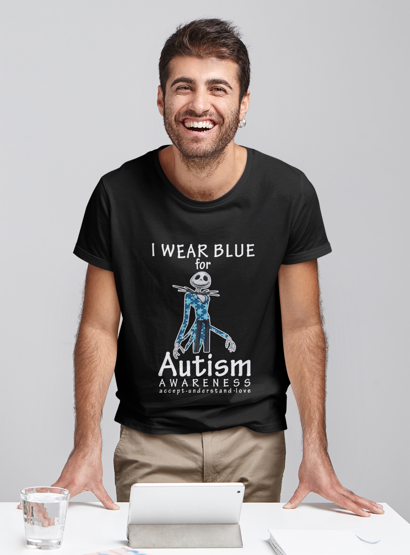 Nightmare Before Christmas T Shirt, I Wear Blue For Autism Awareness Tshirt, Jack Skellington T Shirt, Autism Awareness Gifts