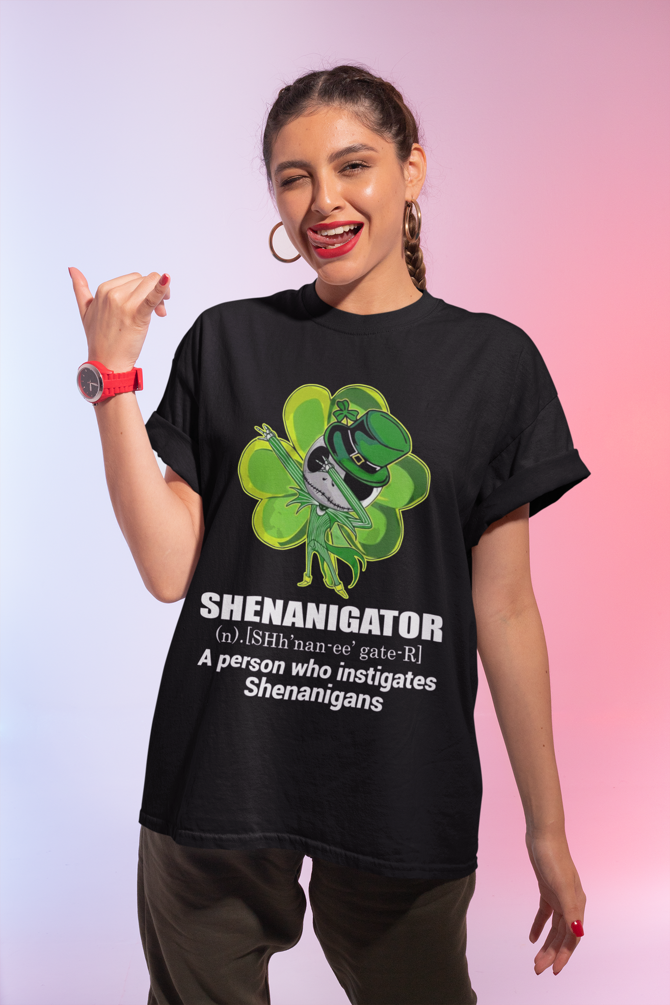 Nightmare Before Christmas T Shirt, Shenanigator Tshirt, Jack Skellington Shamrock Dabbing T Shirt, St Patricks Day Gifts