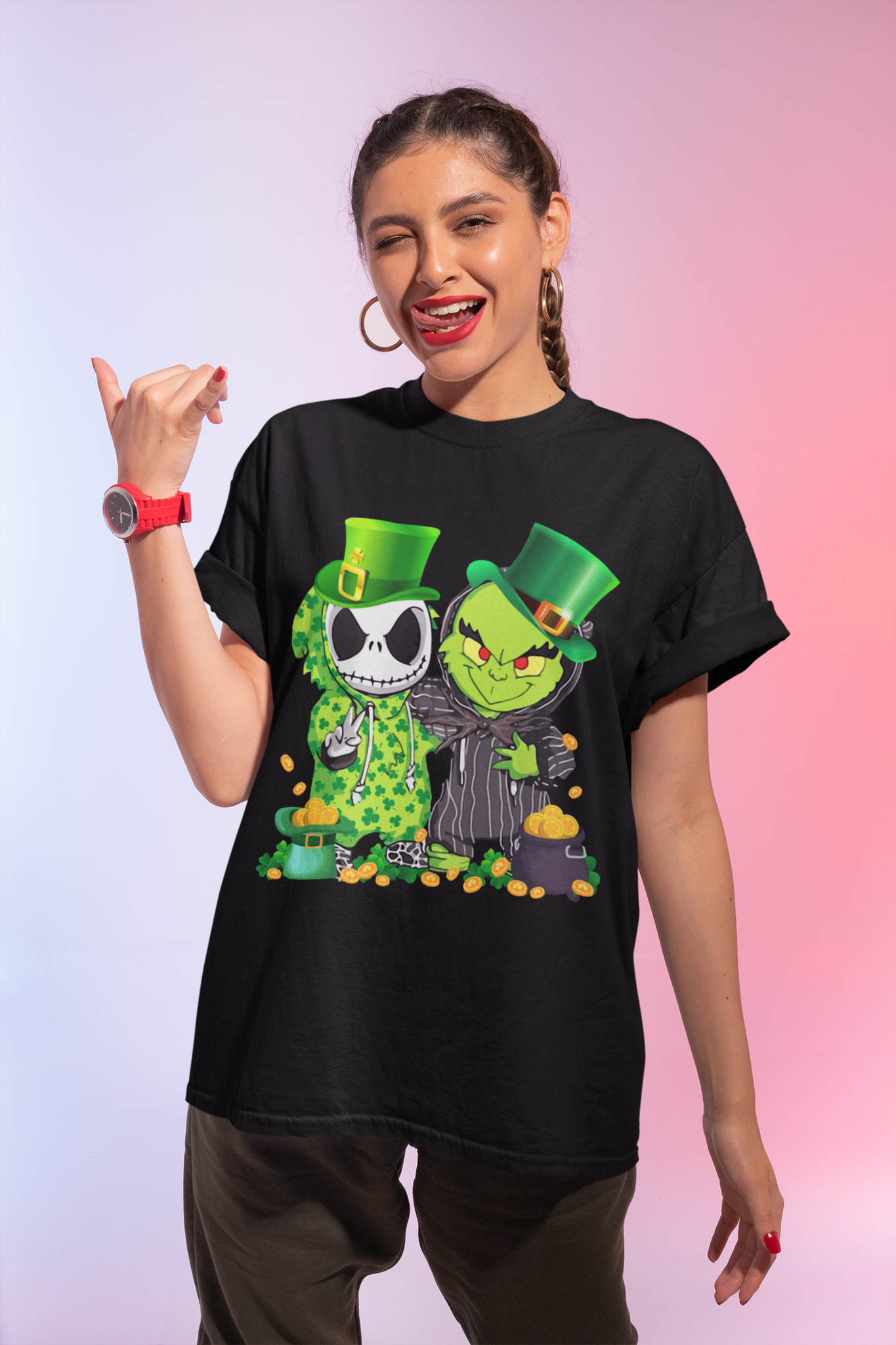 Nightmare Before Christmas T Shirt, Jack Skellington Grinch Shamrock Shirt, St Patricks Day Gifts