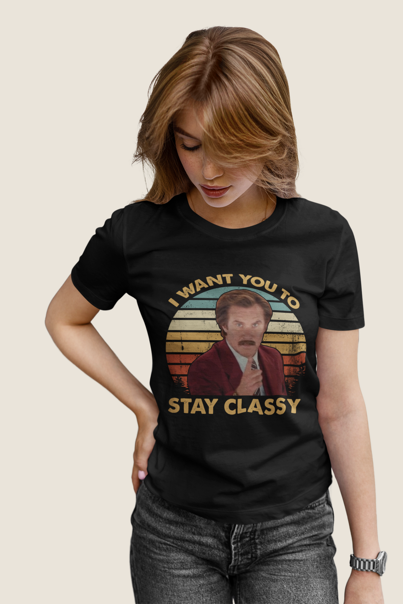 Anchorman Vintage T Shirt, Ron Burgundy T Shirt, I Want You To Stay Classy Tshirt