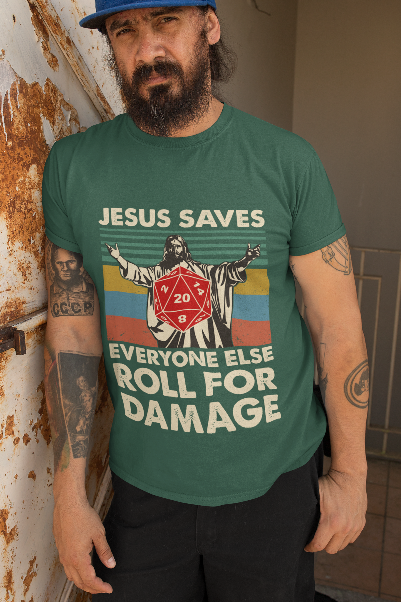 Dungeon And Dragon T Shirt, Jesus Saves Everyone Else Roll For Damage DND T Shirt, RPG Dice Games Tshirt